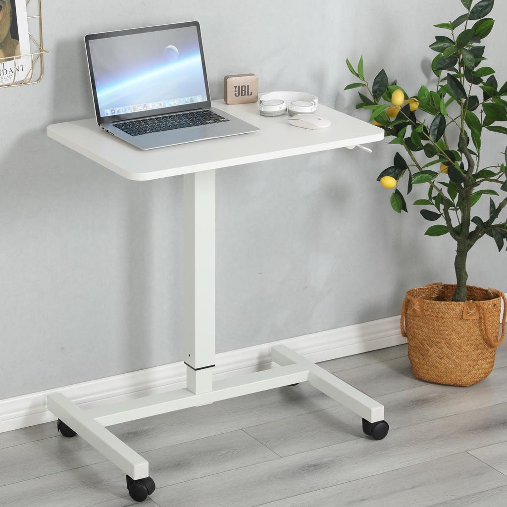 Pneumatic Height Adjustable Sit-Stand Mobile Desk, White