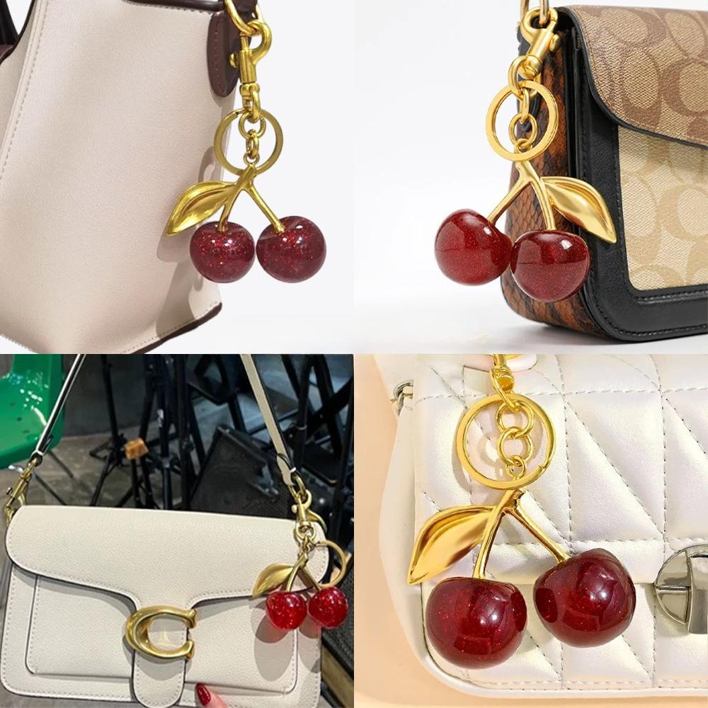 New Personality Trendy Stainless Steel Acrylic Cherry Bag Keychain for Women Cute Summer Handbag DIY Jewelry Accessories No Fade