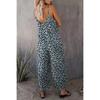 Women Summer Casual Sleeveless Leopard Print Loose Strap One Piece Long Jumpsuit
