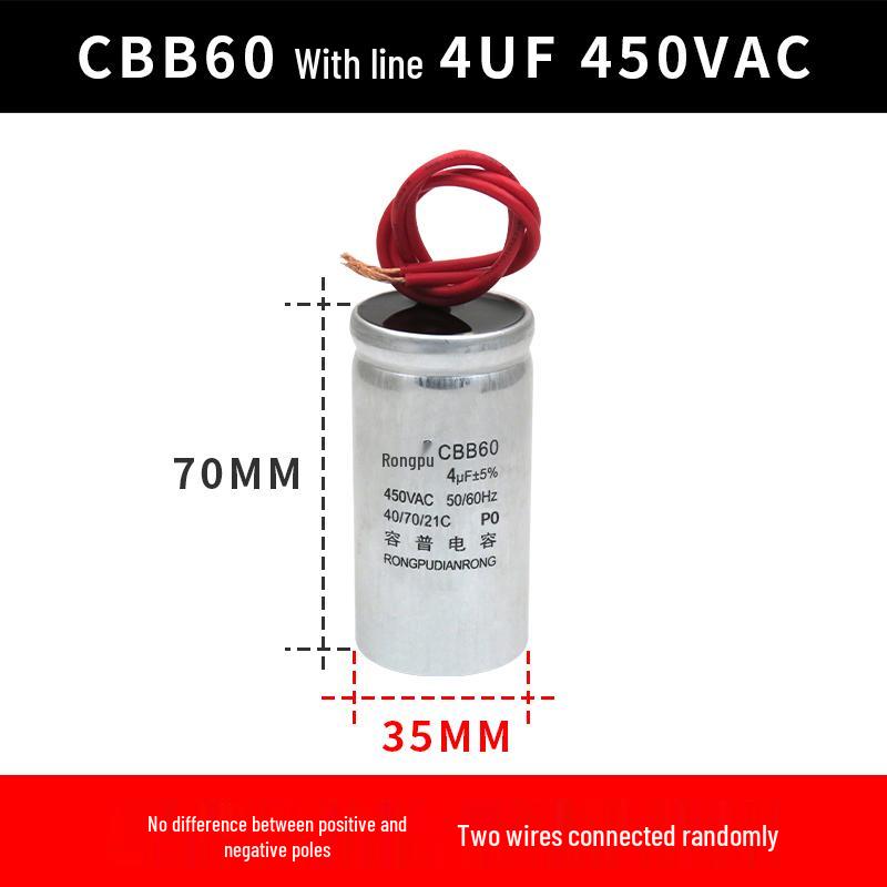CBB60 Motor Capacitor for Washing Machine, Spin Dryer, Water Pump - 4/6/8/10/12/18UF, 450V Aluminum Case
