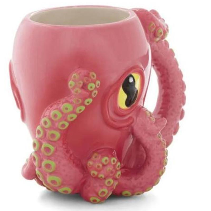 Lustige rosa Krake Keramik-Kaffeetasse mit Tentakelgriff Handgefertigte Neuheit 3D Porzellan-Kaffeetassen Personalisierte Geschenke 450ml