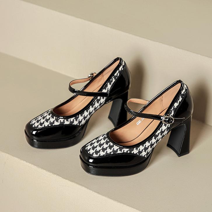 

Женские туфли Мэри Джейн на высоком каблуке на платформе с пряжкой и ремешками, нарядные туфли с квадратным носком для женщин Туфли Мэри Джейн на массивном каблуке Туфли с закрытым носком 36 чёрный