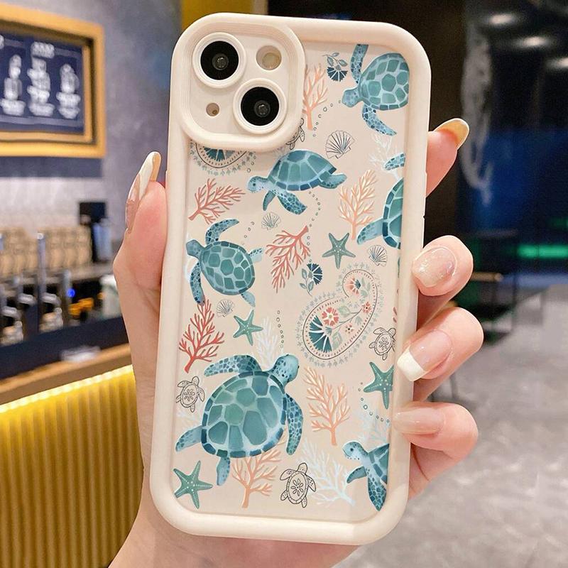 Colorful Sea Turtle Painted Soft Phone Case For iPhone 16 16E 11 12 13 Pro Max 15 14 Pro Max 7 8 Plus SE2 X XR XS Silicone Cover