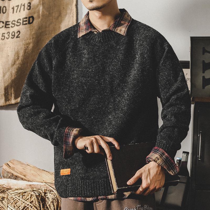 Klassischer Retro-Winterpullover für Herren - Lässiger lockerer Rundhals-Strick, Große Größen erhältlich