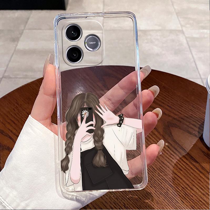 Shockproof Phone Case For Honor 600 Lite 5G/Honor 500 Smart 5G Transparent TPU Soft Casing Fashion Cute White Furry Bear Shell