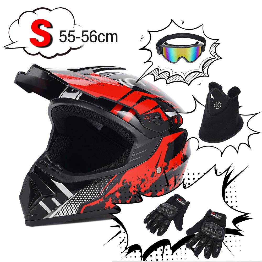 Red New Off-Road Motorcycle Helmet Atv Dirt Bike Utv Helmet with Goggles, Gloves and Mask, Including Four Models of S/m/l/xl