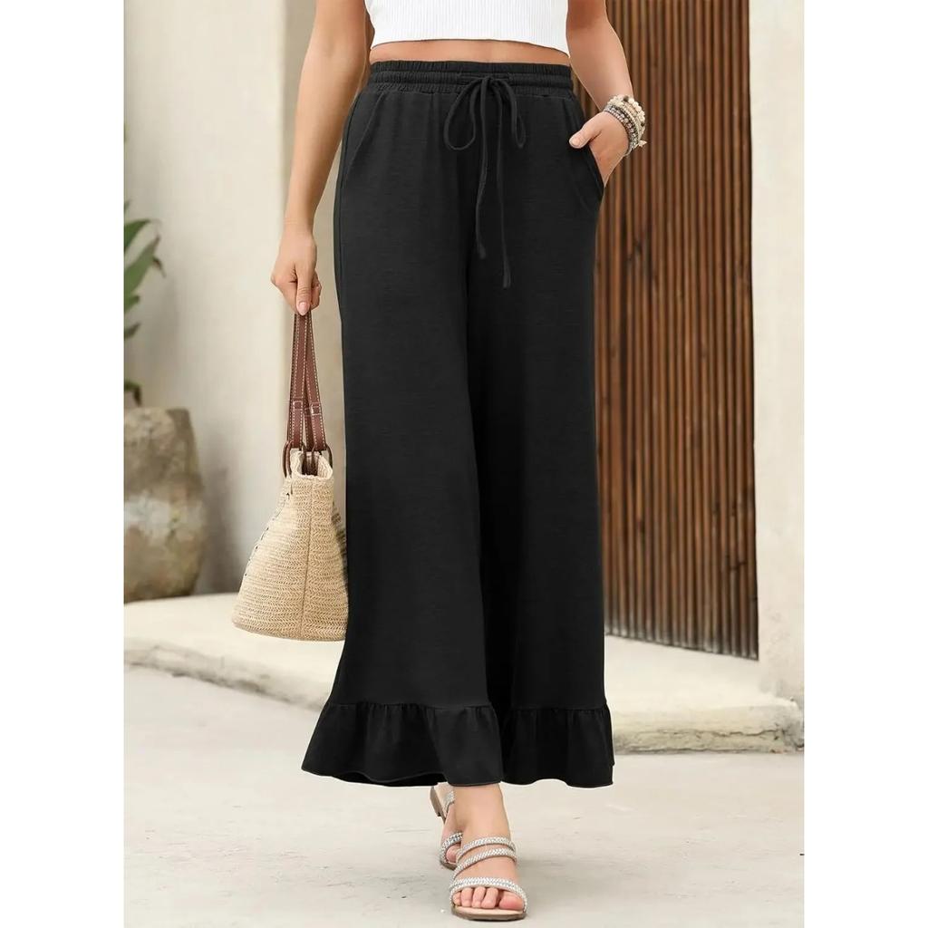 Summer New Loose Casual Thin Home Pants Women's Nine Points Pants Can Wear outside Lotus Leaf Edge Pants Comfortable Home Clothes