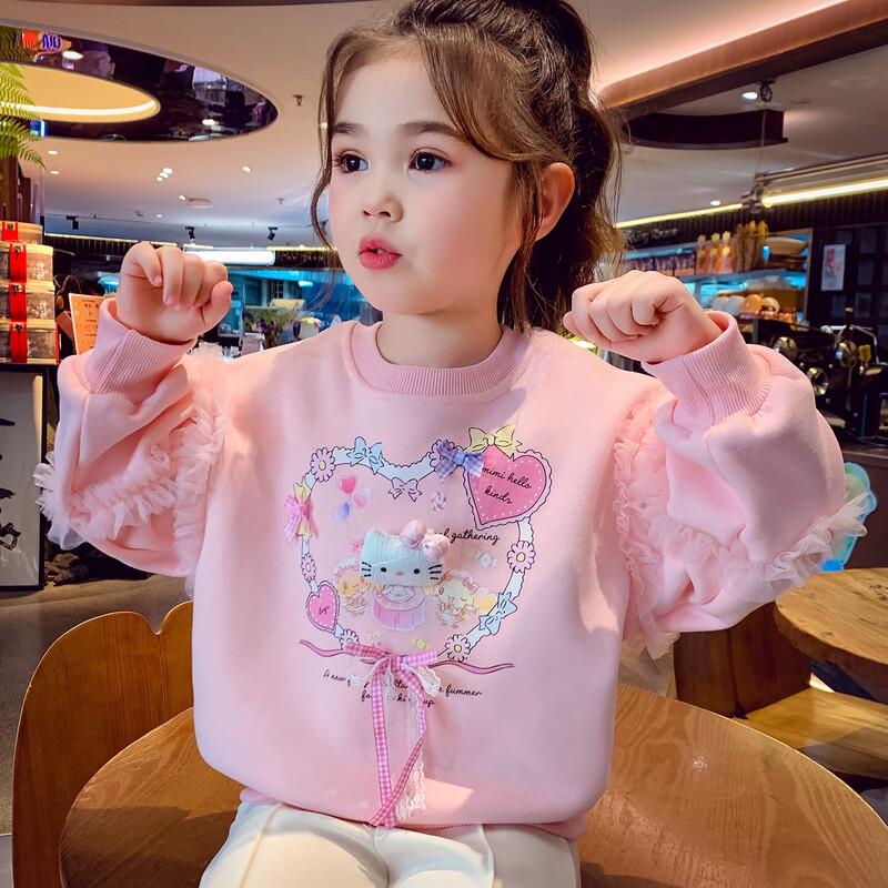 Mimiha Lu Girls Fleece-Lined Cartoon Print Round Neck Sweatshirt 120cm
