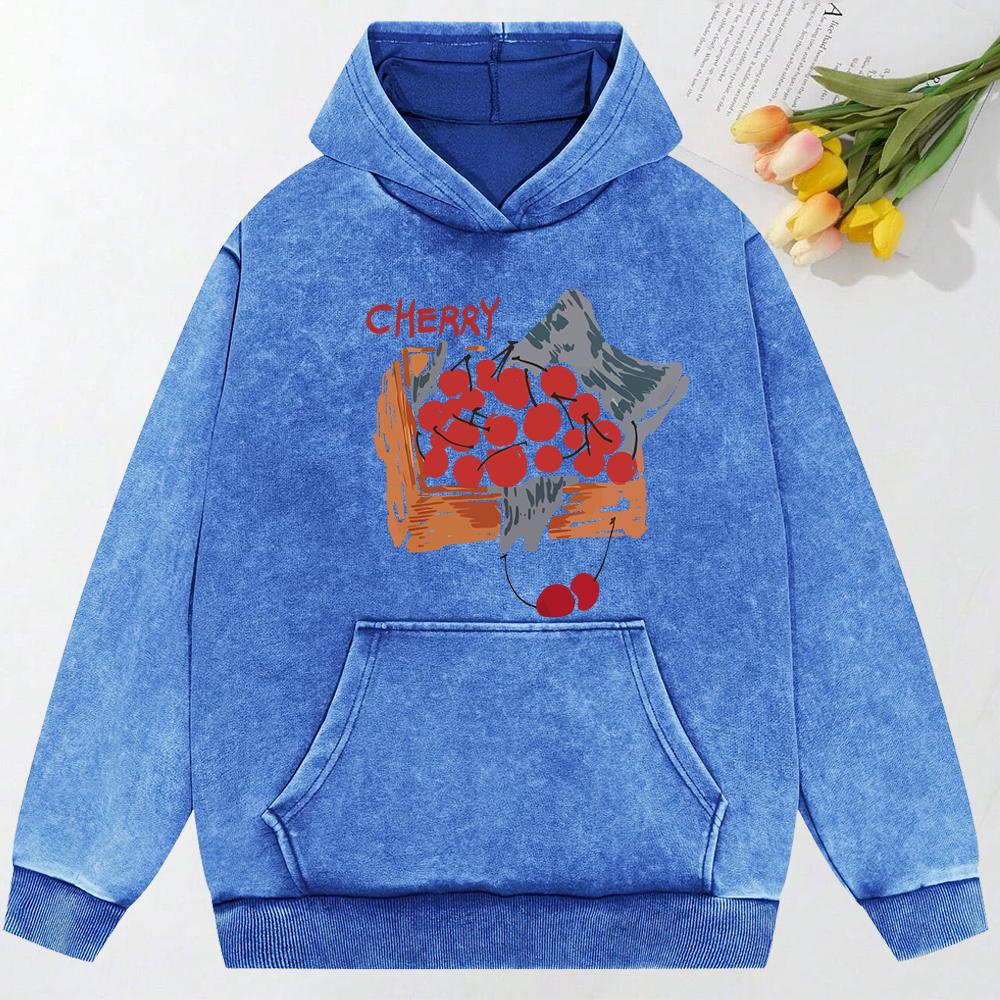 A Basket Of Cherries Printing Washed Clothing Fashion  Loose Hoodie Cotton Autumn Hoody Simplicity Fashion