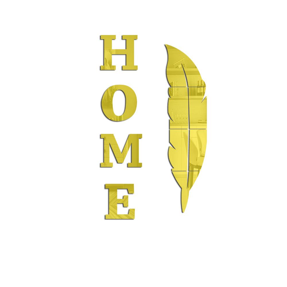 HOME Feather Mirror Wall Sticker Acrylic English Letter Self-adhesive Living Room Bedroom Creative Wall Sticker Wallpaper