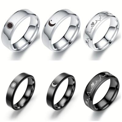 Stainless Steel Couple Ring Moon Sun  Star Heart Ring Titanium Steel Silver Black Couple Ring For Men and Women