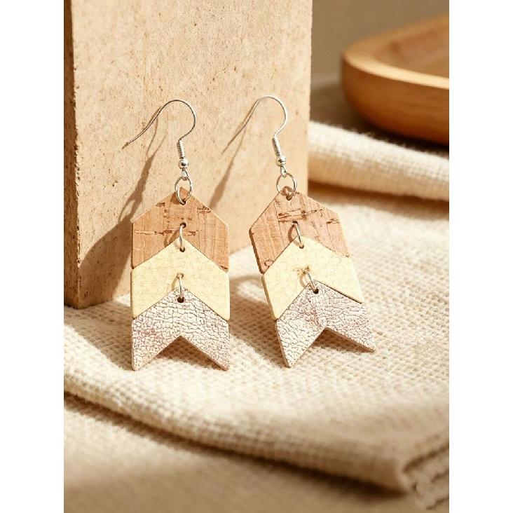 1 Pair Western Style Light Color Patchwork Arrow Multi-Layer Earrings, Niche Design Elegant Earrings