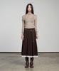 320 Showroom Inverted Pleat Lace Trim Midi Wool Skirt Brown