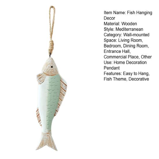 Mediterranean Vintage Wooden Fish Decoration Farmhouse Rustic Nautical Home Restaurant Wall Art Fish String Hanging Ornament Pendant