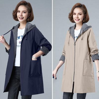 Women Windbreaker Spring Autumn Coats Hooded Women Outerwear Sports Mid-Length Trench  Coats