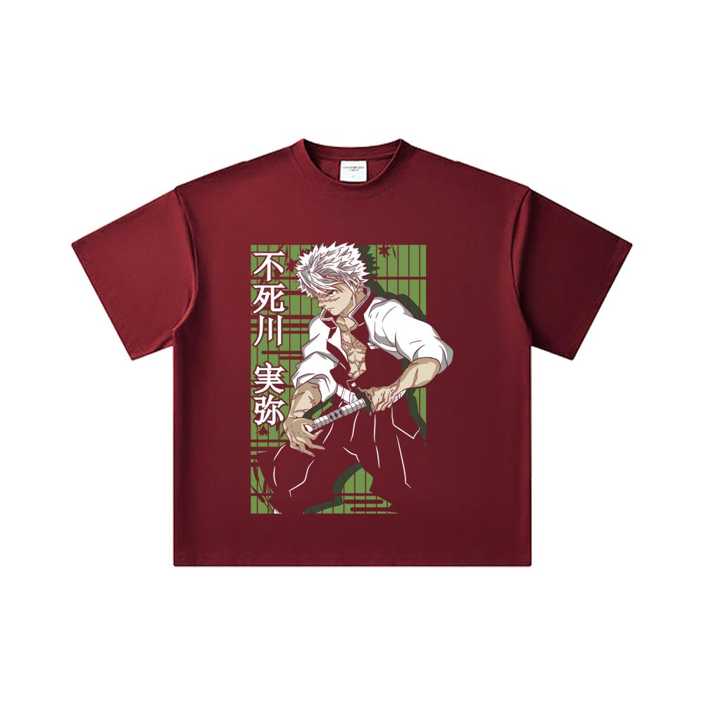 

260 GSM Double Yarn 32 Count 100% Cotton Demon Slayer V76 Sanemi Print Unisex Heavy Cotton T Shirt 2XL