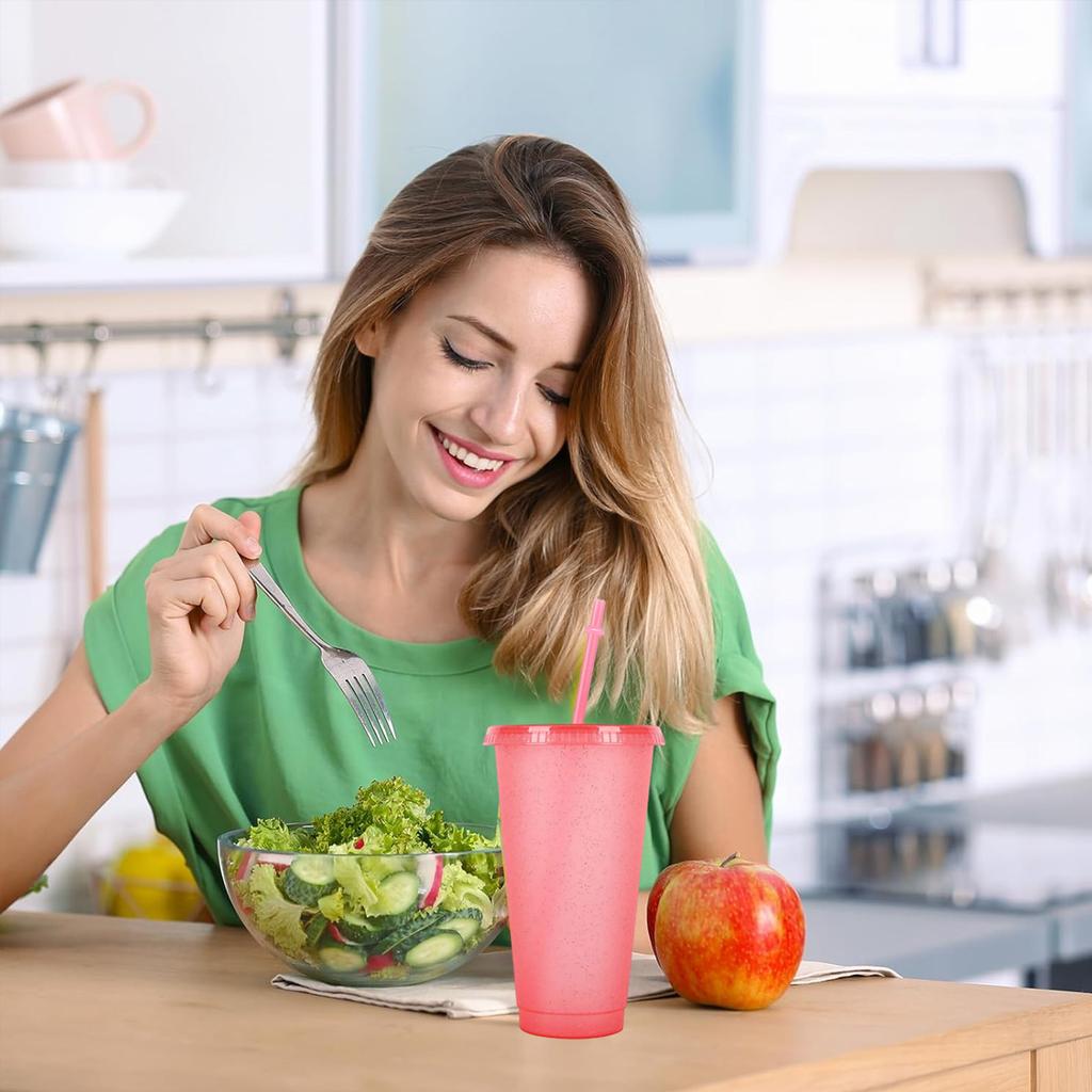 1/5Pcs Reusable Plastic Cup, 710ml Drinkware Tumblers, Coloured Acrylic Cups Tumblers with Lids and Straws, Plastic Bulk Cup