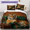 Sweet Tiger Pairs Pattern Bedding Uilt Set Uilt Cover Pillowcase Home Decoration Birthday Gift (1 * Duvet Cover + 2 * Pillowcase Without Core)