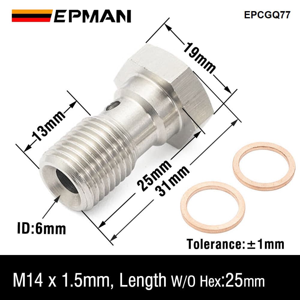 EPMAN Performance Banjo Bolt Single Stainless Steel 7/16" X 20 UNF, -4 AN / -3 AN / M12 / M10 Turbo Brake Line Universal EPCGQ79