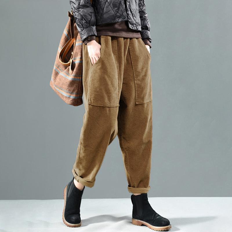 Casual Loose Elastic Waist Corduroy Pants Spring Autumn Harem Trousers
