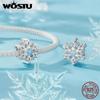 WOSTU 925 Sterling Silver Snowflake Charm Beads Ice Flower Pendant Fit Original Bracelet DIY Necklace Jewelry Making Gift