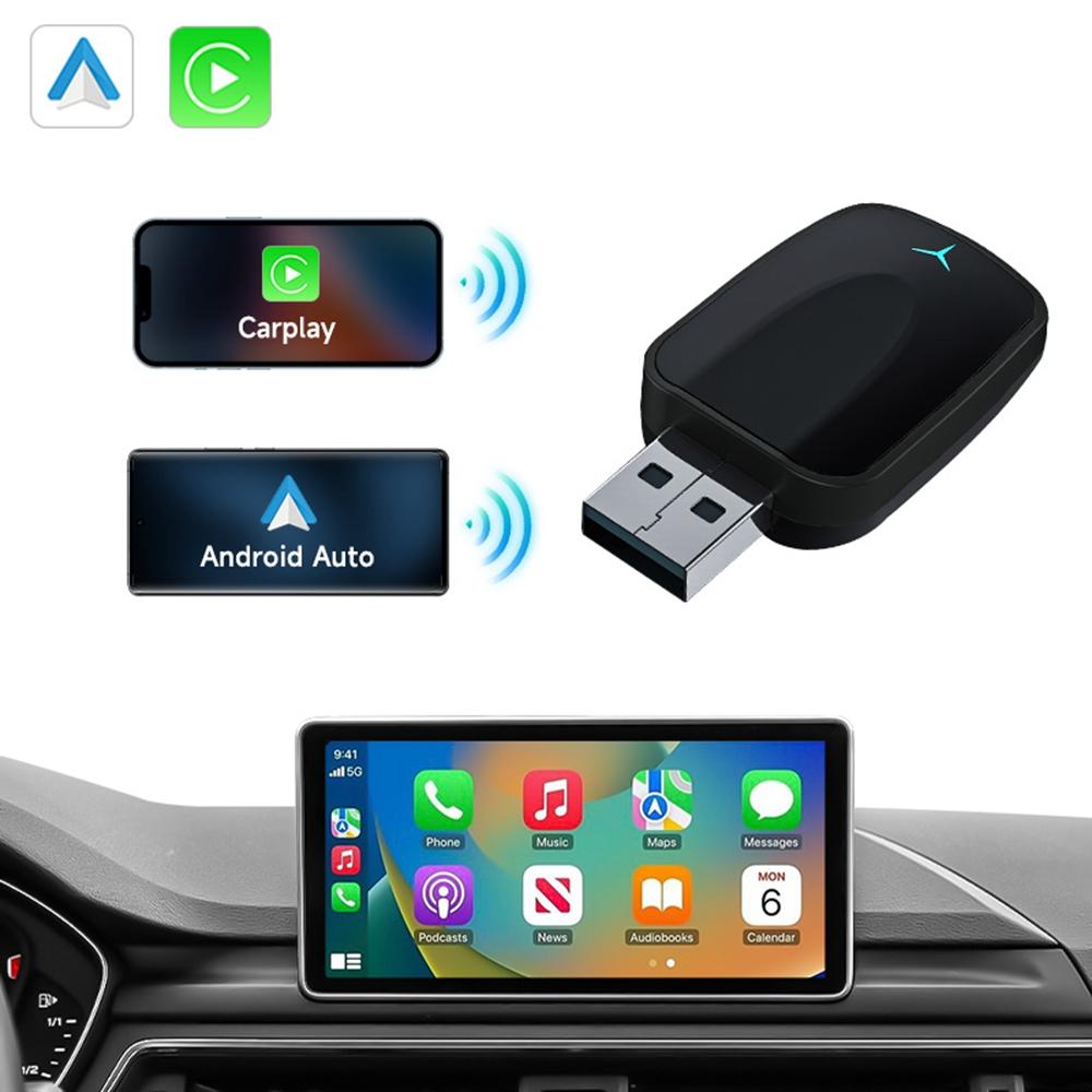 AB051E 2 in 1 CarPlay Android Auto Wireless Adapter Bluetooth-Compatible WiFi Connection USB Dongle