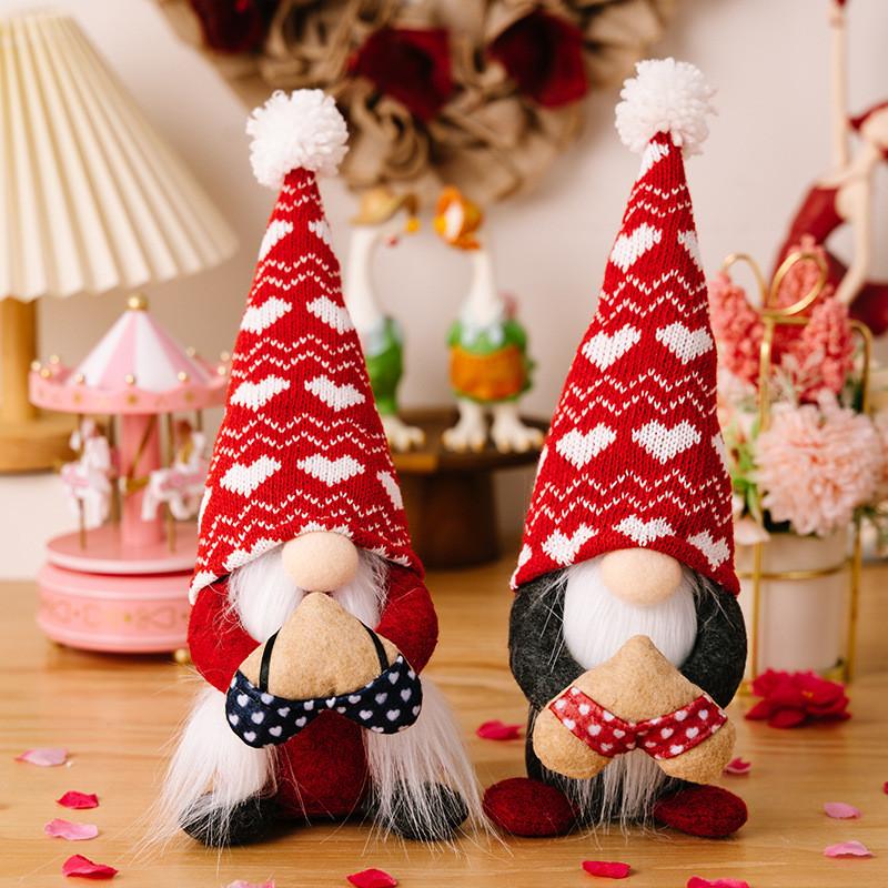 Charming Polyester Knit Valentines Day Doll Collection Featuring Heart Hats For Couples