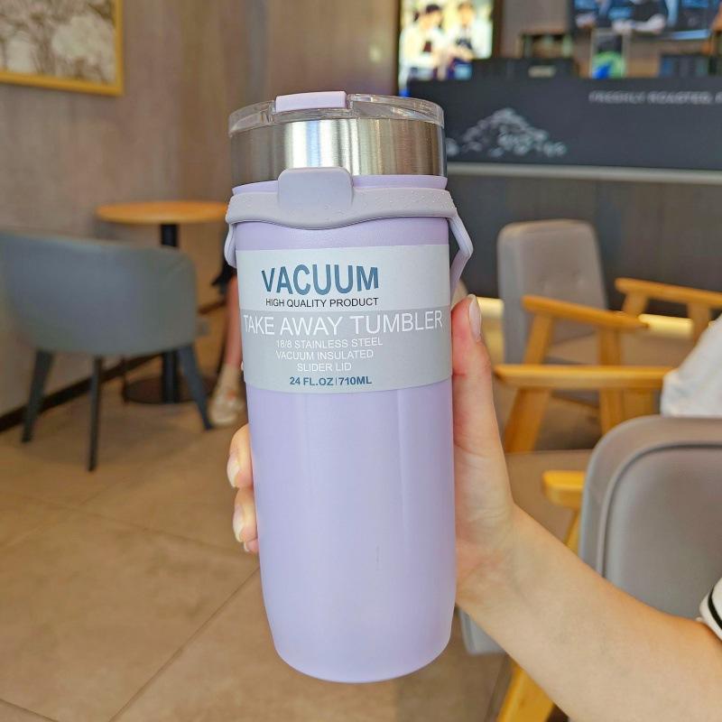 Double-layer insulated cup large-capacity coffee cup portable silicone handle car ice king coffee beer and juice cup 550ml фиолетовый