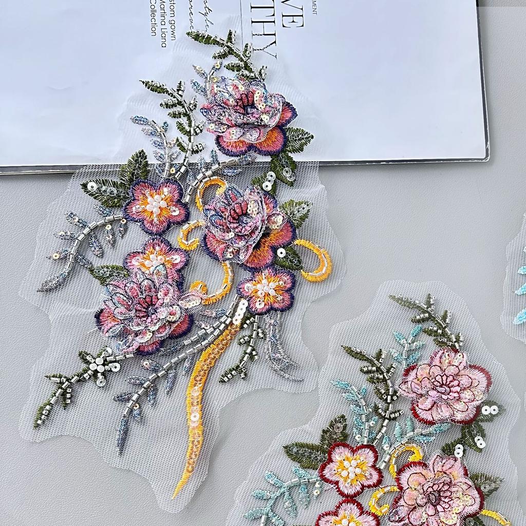 Retro Sequined Bead Embroidery Cloth Sticker Three-Dimensional Flower Decoration Sweater Shirt Cheongsam Jewelry Accessories Clothing Accessories