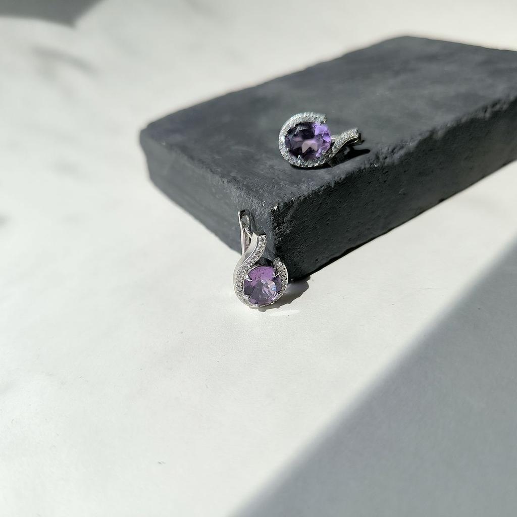 Stříbrné náušnice s přírodním ametystem 5,312 ct (2163329)