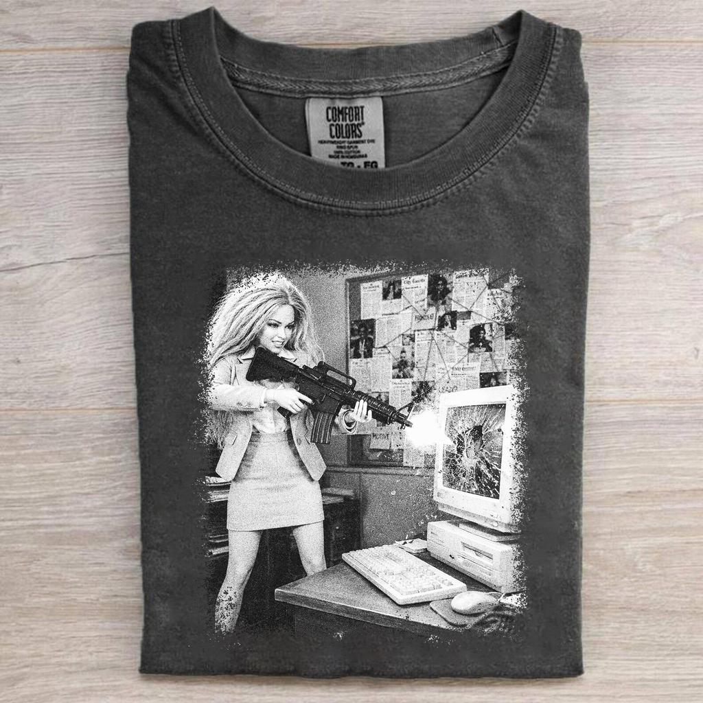 Comfort Colors® Doll Computer Rage T-Shirt, Funny Office Meltdown Graphic Tee, Coworker Gift For Her, 90s Work Burnout Washed Shirt