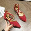 Burgunderfarbene Dameneinzelne Schuhe Frühling Flachsohlige Spitze Vielseitige Sanfte Fee Schuhe Kreuzgurt Damenschuhe