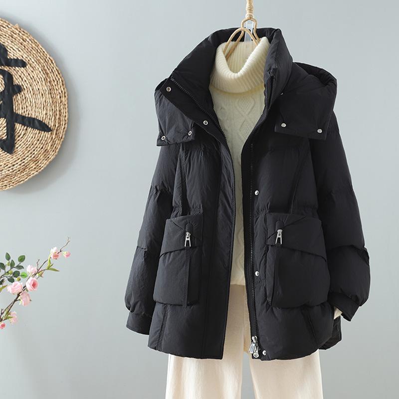 FASHION Medium and Long Down Jacket Women's Thickened Warm 2025 Winter New Small Hooded White Duck Down Pocket Jacket Trendy Clothes