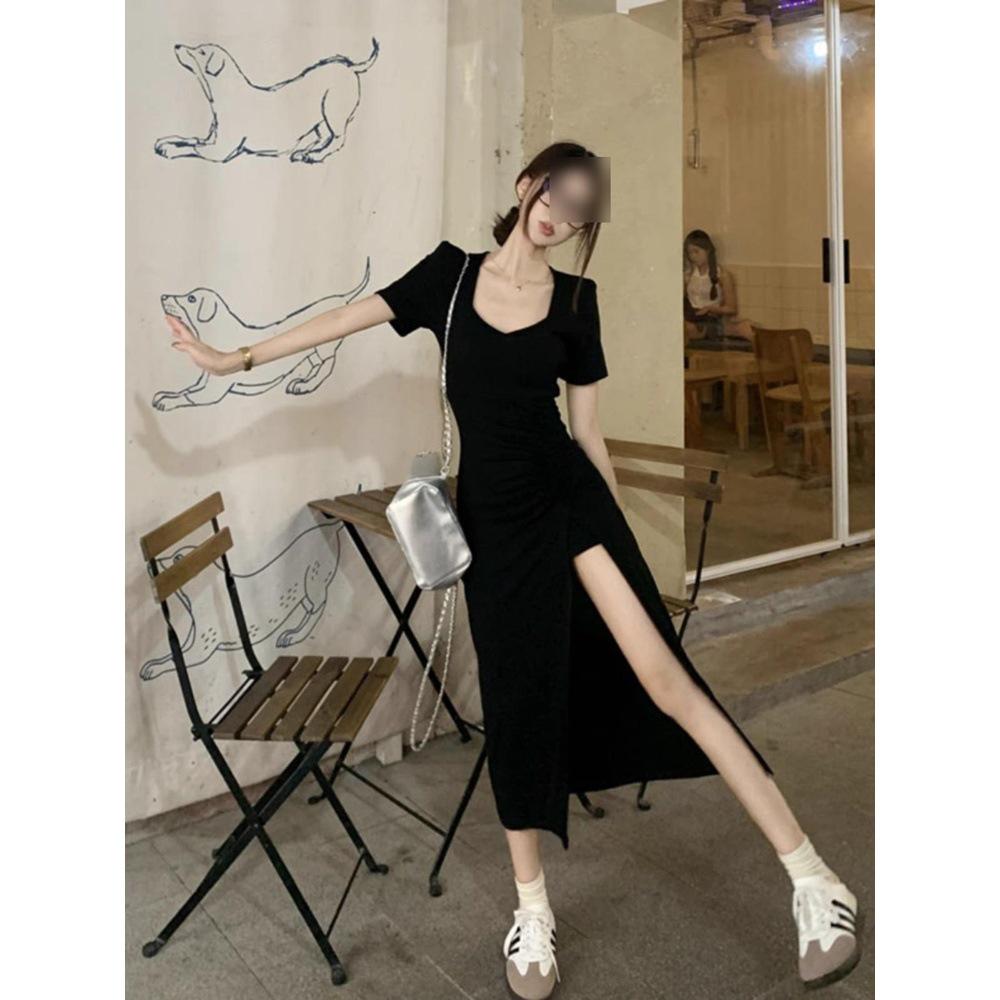 

Black V-Neck Waist-Cinching Bodycon Dress - Mid-length, Summer Style, Women s Fashion Small