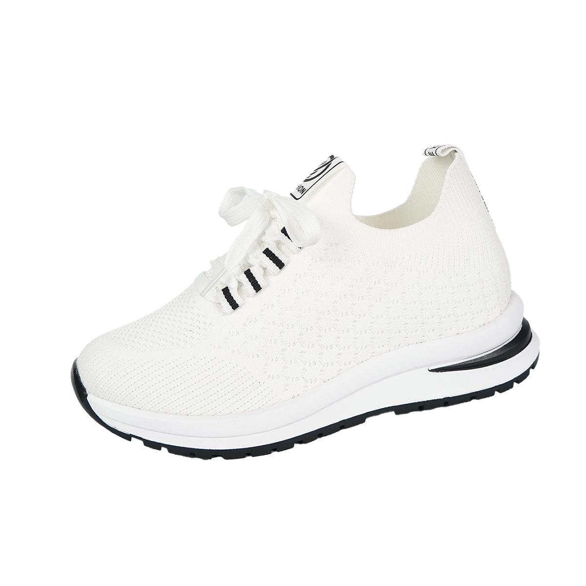 Large size inner height increase of 22 summer new casual lace-up thick-soled wedge heel fly-woven mesh shoes 35