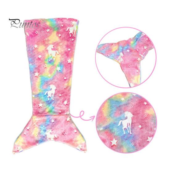 Breathable Mermaid Blanket Tail Wear Resistant Friendly To Skin All Seasons Luminous Design Plush Flannel Fleece Toddler Toy Kids