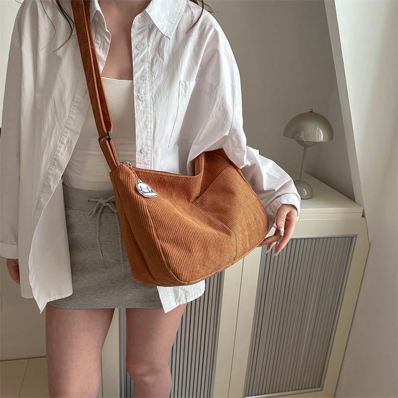 Crossbody Tote Womens Bag Corduroy Soft Textured For School Commute Essentials