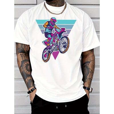 Men'S Casual T Shirt Motocross Rider Graphic Street Style Fashion Adult Male Summer Wear