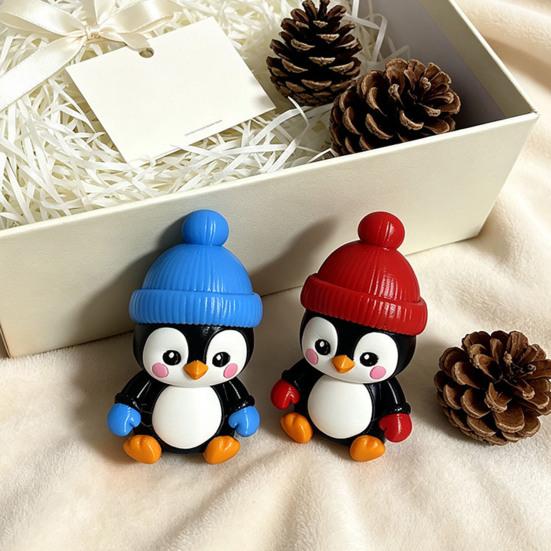 Small Penguin Figurine Cute with Knit Hat, 3D Printed Cartoon Holiday Gift for Friends Animal Statue Christmas Desktop Ornament, Car Dashboard
