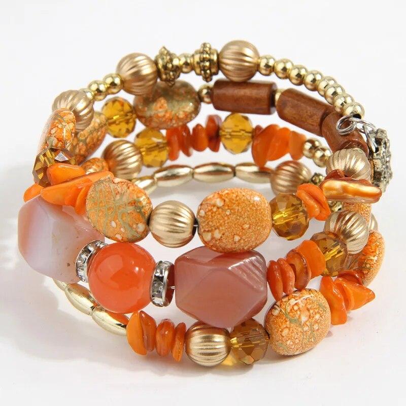 Bohemian Glamour Beaded Bracelet Set Ladies Vintage Handmade Alloy Beaded Chain Bracelet Females Bohemian Party Jewelry оранжевый