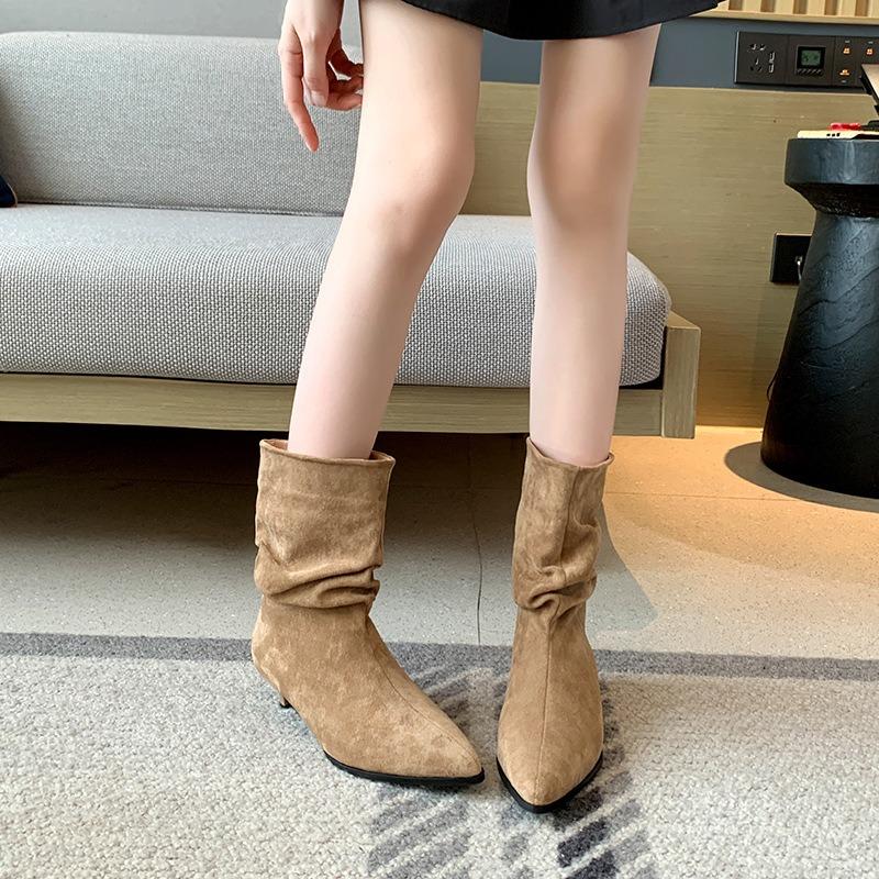 Fat Mm Low Heel Martin Boots Suede Thin Boots Small Short Boots Stacking Boots and Bare Boots Large Size Women's Shoes