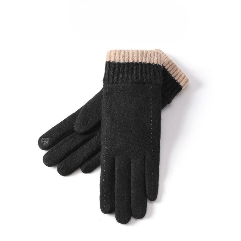 Winter Cashmere Gloves for Women's Outdoor Cycling Windproof Plush and Warm Touch Screen Knitted Wrist Gloves