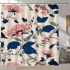 1Pc Romantic Pink And Blue Floral Shower Curtain, Polyester Fabric, Machine Washable, Suitable For Bathroom Decoration