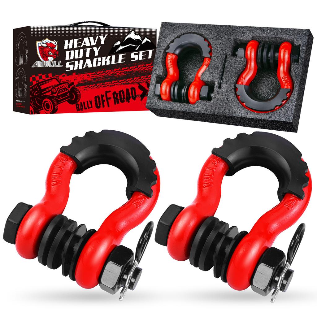 2pcs 3/4" D-Ring Shackle U-Hook Loop Shackles with Screw Pin Isolators Washers for Jeep Off Road Vehicle Recovery