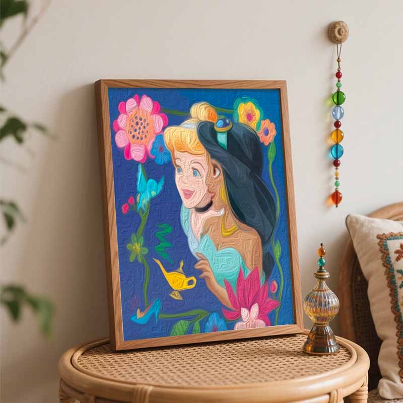 Disney Princess Jasmine Cinderella Oil Paint Hand Painting Kit Wall Decoration Classic Style Home Decor Art DIY Painting Gift Set