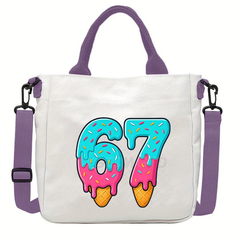Steal a Brainrot 67 Unicorn Printed Student Crossbody Bag Casual Canvas Shoulder Bags