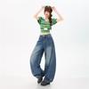 Spring Summer Vintage Saber Cut Heavy Patchwork Tencel Lyocell Casual Loose Silhouette Denim Pants For Ladies Casual Pants Oversize Denim Trousers