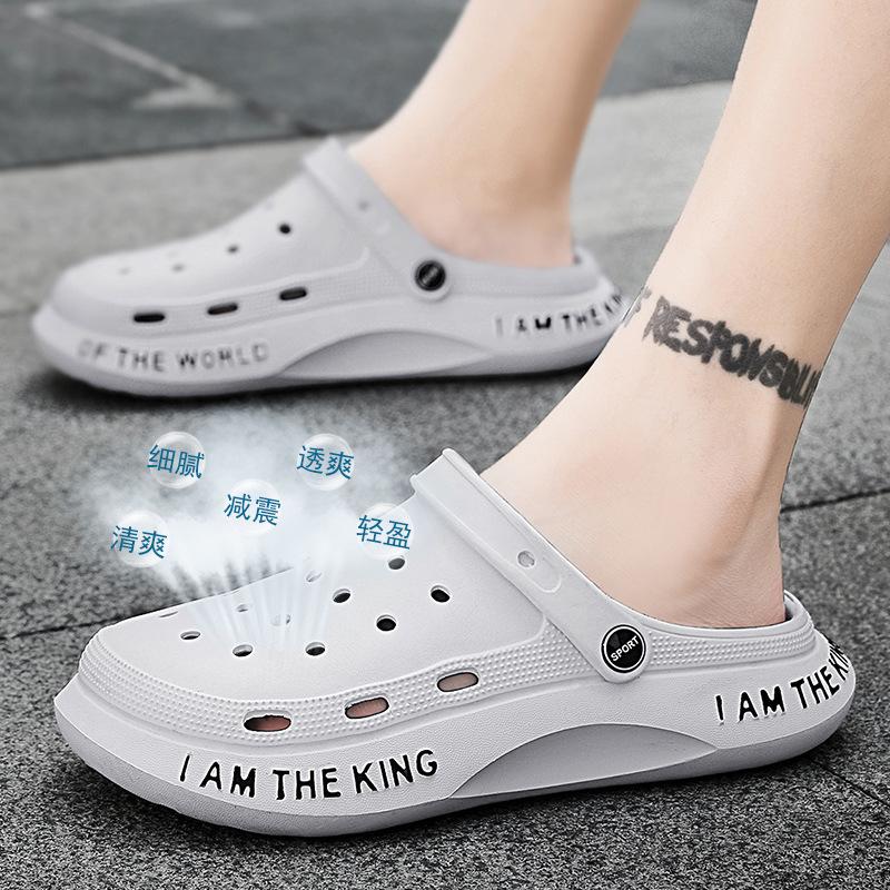 

Summer men s sandals thick-soled outer wear sandals light and breathable casual beach shoes coconut hole shoes men s non-slip 39 (one size smaller) білий