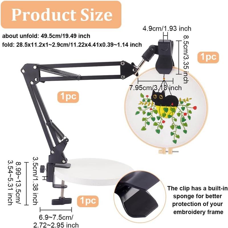 AEE2-Black Embroidery Table Stand Kit Hand Embroidery Hoop Holder 360 Rotated Embroidery Holder Stand For Embroidery Hoops