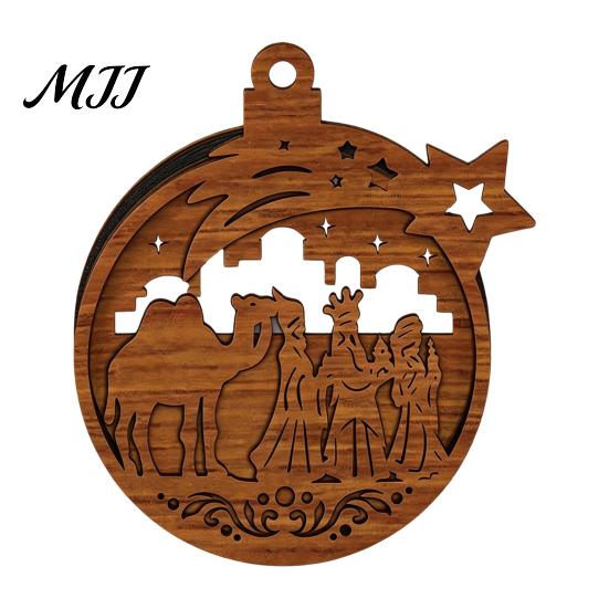 Wooden Christmas Ornaments 3D Light Up Ornament, Layered House Tree Snowman Magnetic Fridge Magnets for Nativity Scene Hanging Decoration Xmas